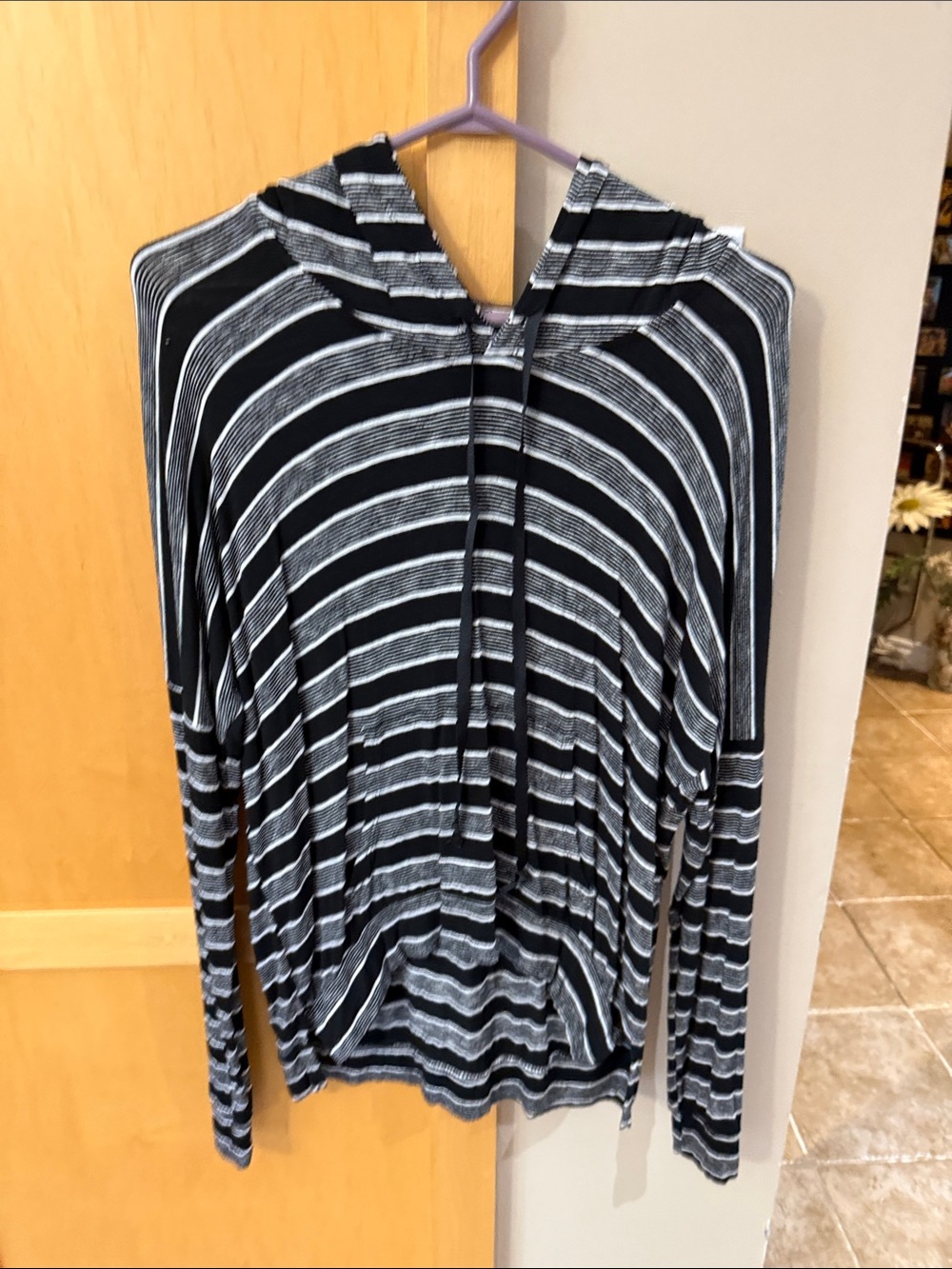 Brandy Melville Black and White Striped Hooded Top
